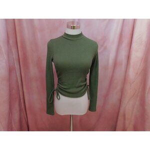 No Boundaries Cropped Mock Neck Ruched Ribbed Top Jr S Olive Green